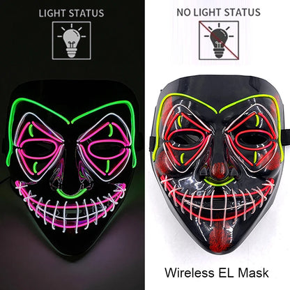 Wireless Neon LED Purge Mask Glow in The Dark Cosplay Horror Mask Halloween