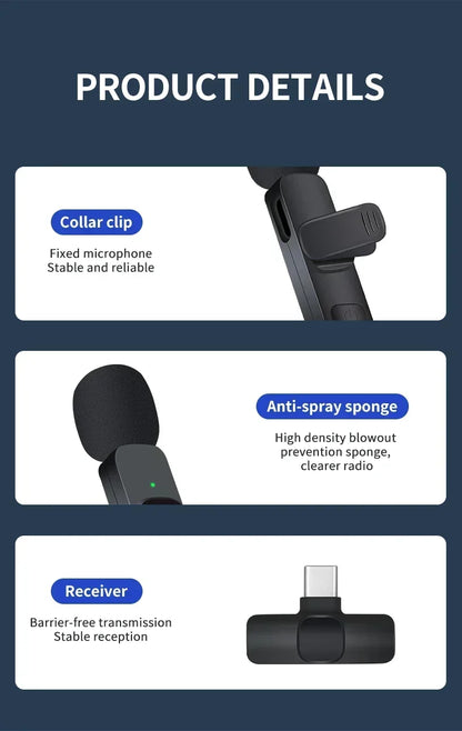 Lenovo Mini Portable Wireless Lavalier Microphone for Live Broadcast Gaming Audio Video Recording iPhone Android