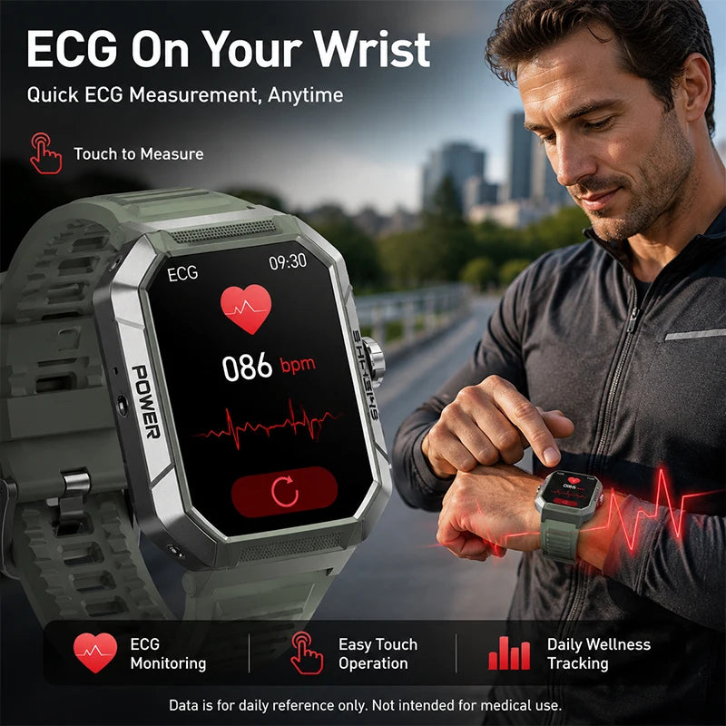 Military Smart Watch Men IP68Waterproof BT Call Fitness Tracker Heart Rate ECG Monitor