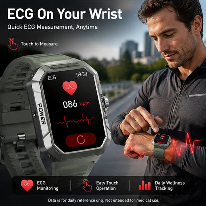Military Smart Watch Men IP68Waterproof BT Call Fitness Tracker Heart Rate ECG Monitor