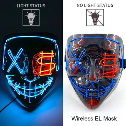 Wireless Neon LED Purge Mask Glow in The Dark Cosplay Horror Mask Halloween