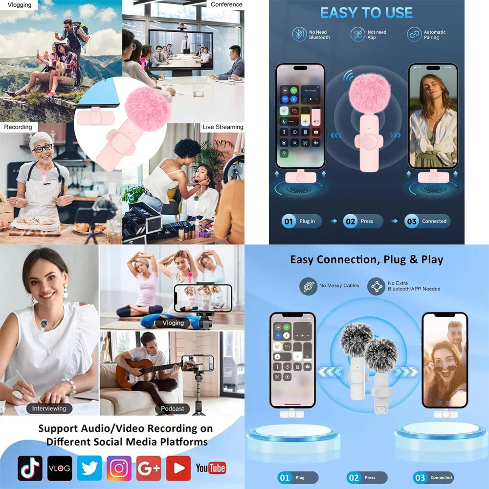Wireless Lavalier Microphone Portable Mini Mic for iPhone Android PC Camera – Video Recording Live Streaming Vlog Gaming