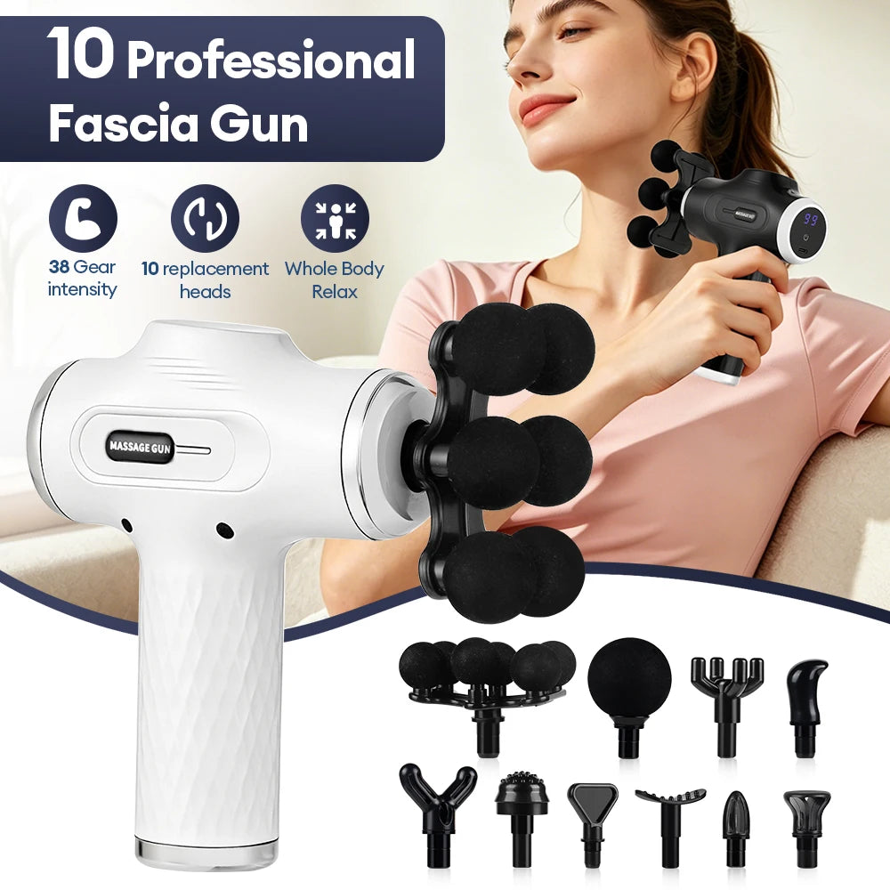 Mini Fascia Gun 38 Level High Frequency Vibration 6-Heads Body Massage Gun Muscle Relaxation Shoulde Waist Back Leg Arm Massager