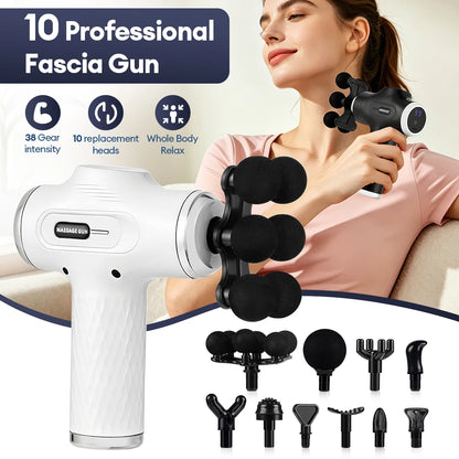 Mini Fascia Gun 38 Level High Frequency Vibration 6-Heads Body Massage Gun Muscle Relaxation Shoulde Waist Back Leg Arm Massager