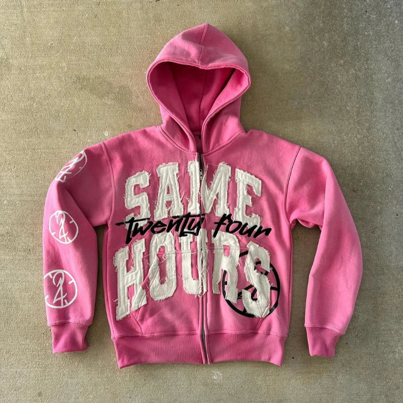 Quick Delivery Y2K Letter Sticker Printed Street Hip-Hop Style Heavyweight Hooded Sweatshirt