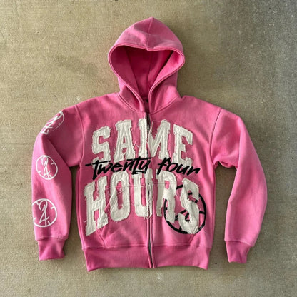 Quick Delivery Y2K Letter Sticker Printed Street Hip-Hop Style Heavyweight Hooded Sweatshirt