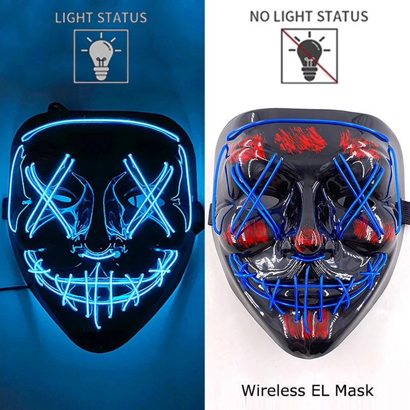 Wireless Neon LED Purge Mask Glow in The Dark Cosplay Horror Mask Halloween