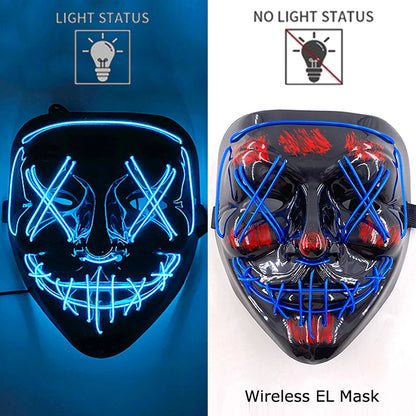 Wireless Neon LED Purge Mask Glow in The Dark Cosplay Horror Mask Halloween
