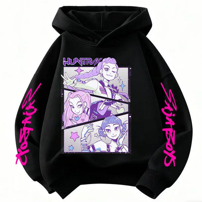 Anime Huntrx Three Girls Graphic Hoodies Kids Fashion Purple Pullover Sweatshirt For Girls