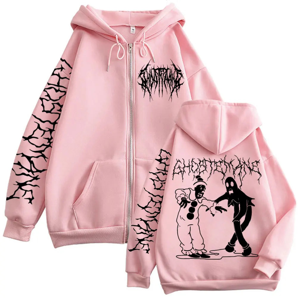 Ghostemane Print Zipper Hoodies Metal Rock Pop Music Zip Up Hooded Sweatshirts