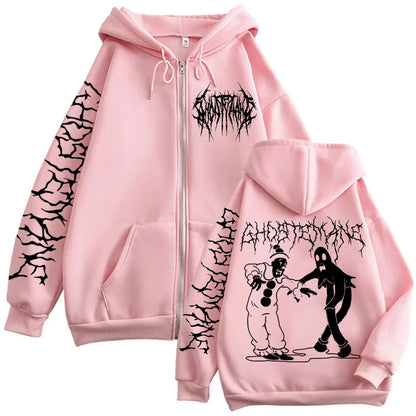 Ghostemane Print Zipper Hoodies Metal Rock Pop Music Zip Up Hooded Sweatshirts