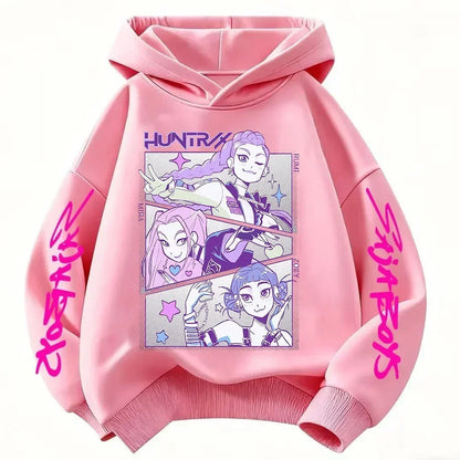 Anime Huntrx Three Girls Graphic Hoodies Kids Fashion Purple Pullover Sweatshirt For Girls