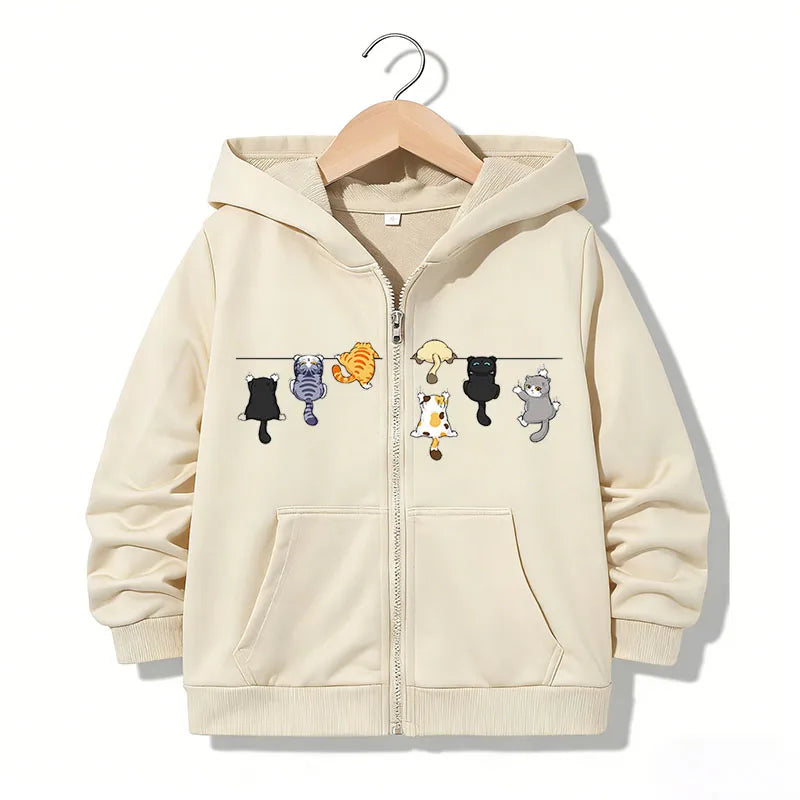Zipper Hoodie Funny Casual Cat Letter Hoodies Jackets Boys Girls Y2k Comfortable Zip Up