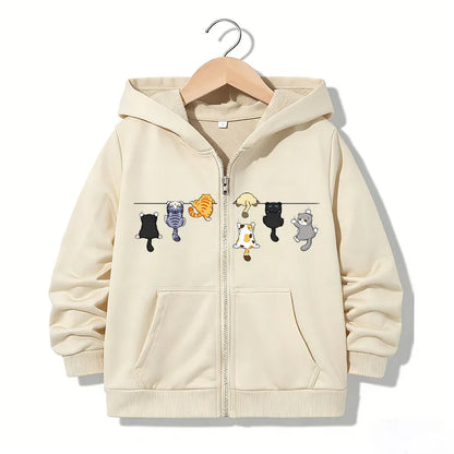 Zipper Hoodie Funny Casual Cat Letter Hoodies Jackets Boys Girls Y2k Comfortable Zip Up