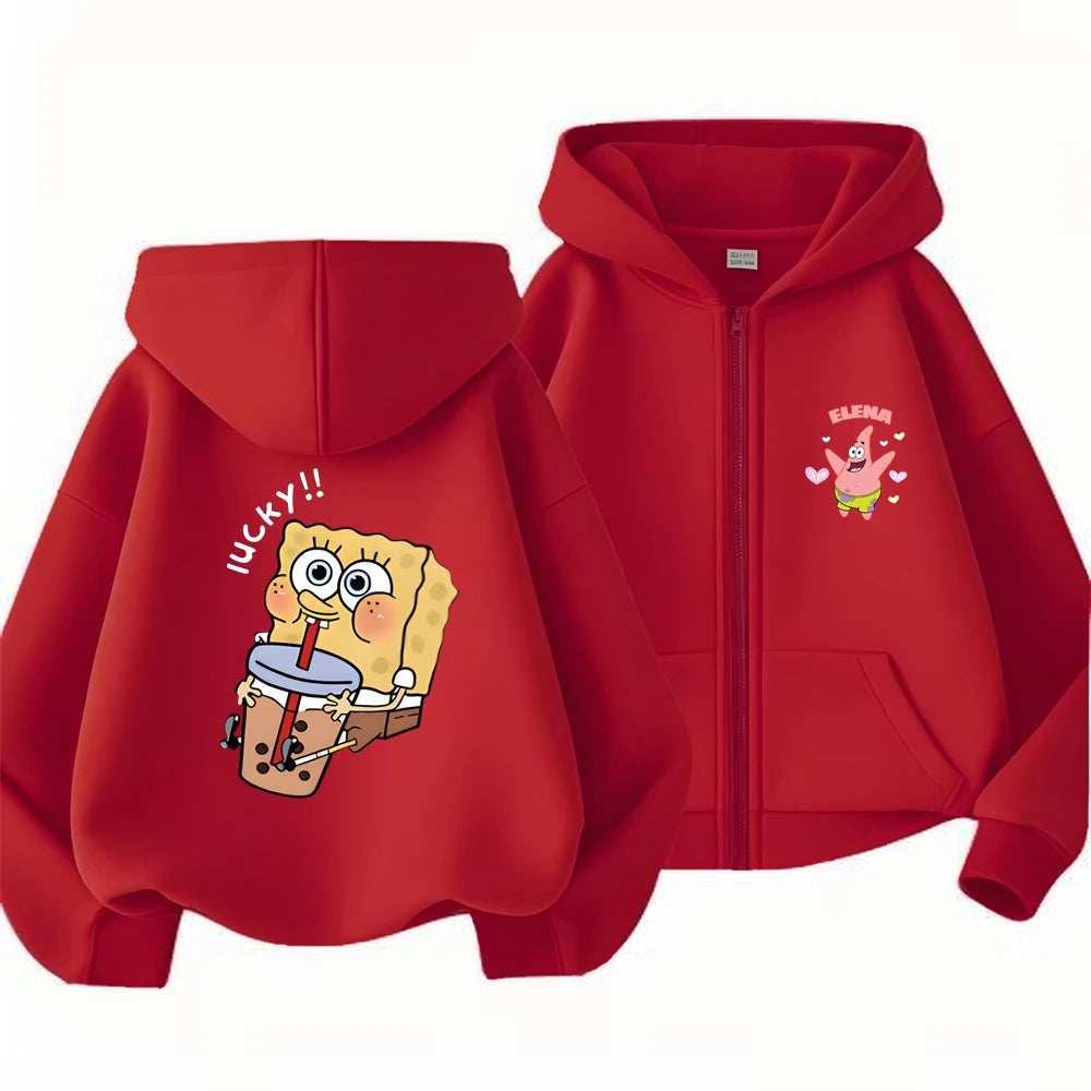 Hoodies Coat SpongeBob SquarePants Children gifts Zipper style Girls Boys Age 3-12 Kids Fashion