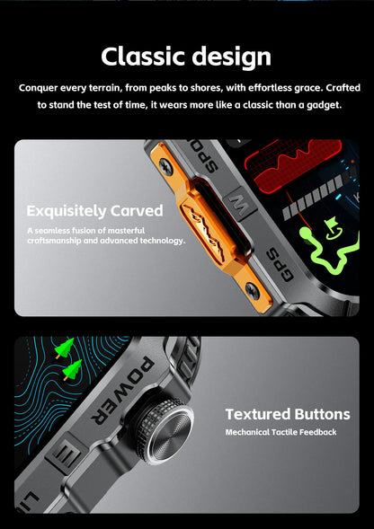 New Military Grade Smart Watch Men 2.01" AMOLED Screen Flashlight 5ATM Waterproof Swim Sports Fitness Tracker Call Smartwatches