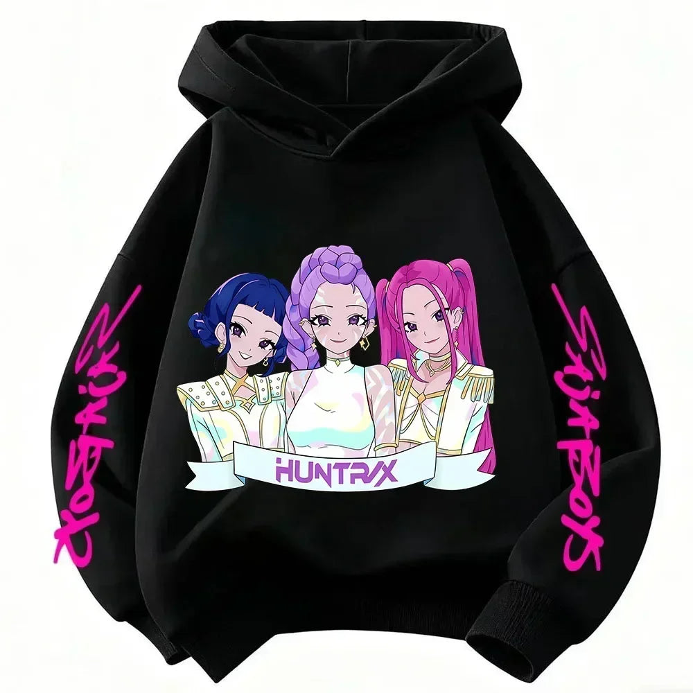 Anime Huntrx Three Girls Graphic Hoodies Kids Fashion Purple Pullover Sweatshirt For Girls