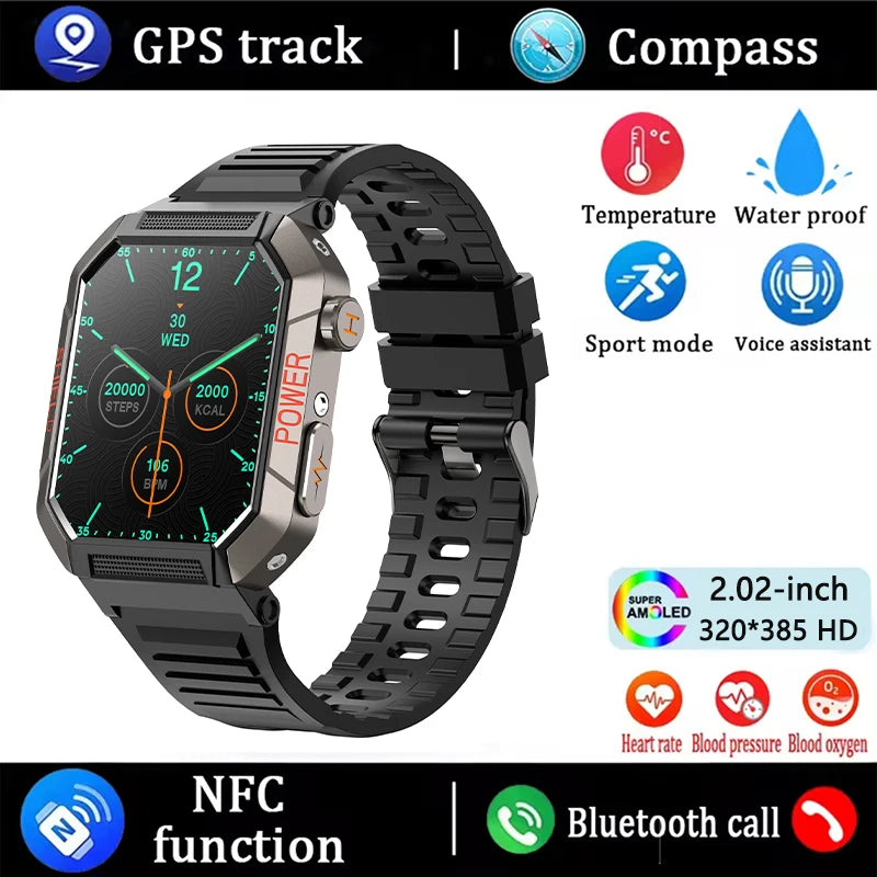 Military Smart Watch Men IP68Waterproof BT Call Fitness Tracker Heart Rate ECG Monitor