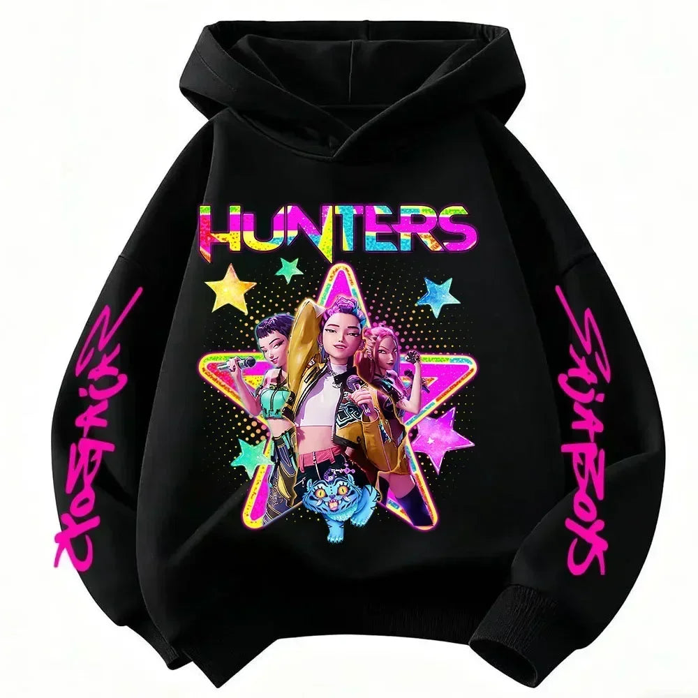 Anime Huntrx Three Girls Graphic Hoodies Kids Fashion Purple Pullover Sweatshirt For Girls