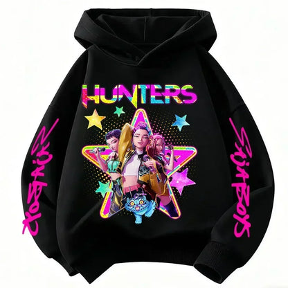 Anime Huntrx Three Girls Graphic Hoodies Kids Fashion Purple Pullover Sweatshirt For Girls