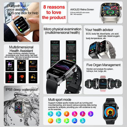 2026 New Nursing Grade Uric Acid Blood Lipids Smart Watch Men ECG+PPG Blood Pressure Heart Rate Bluetooth Call Health Smartwatch