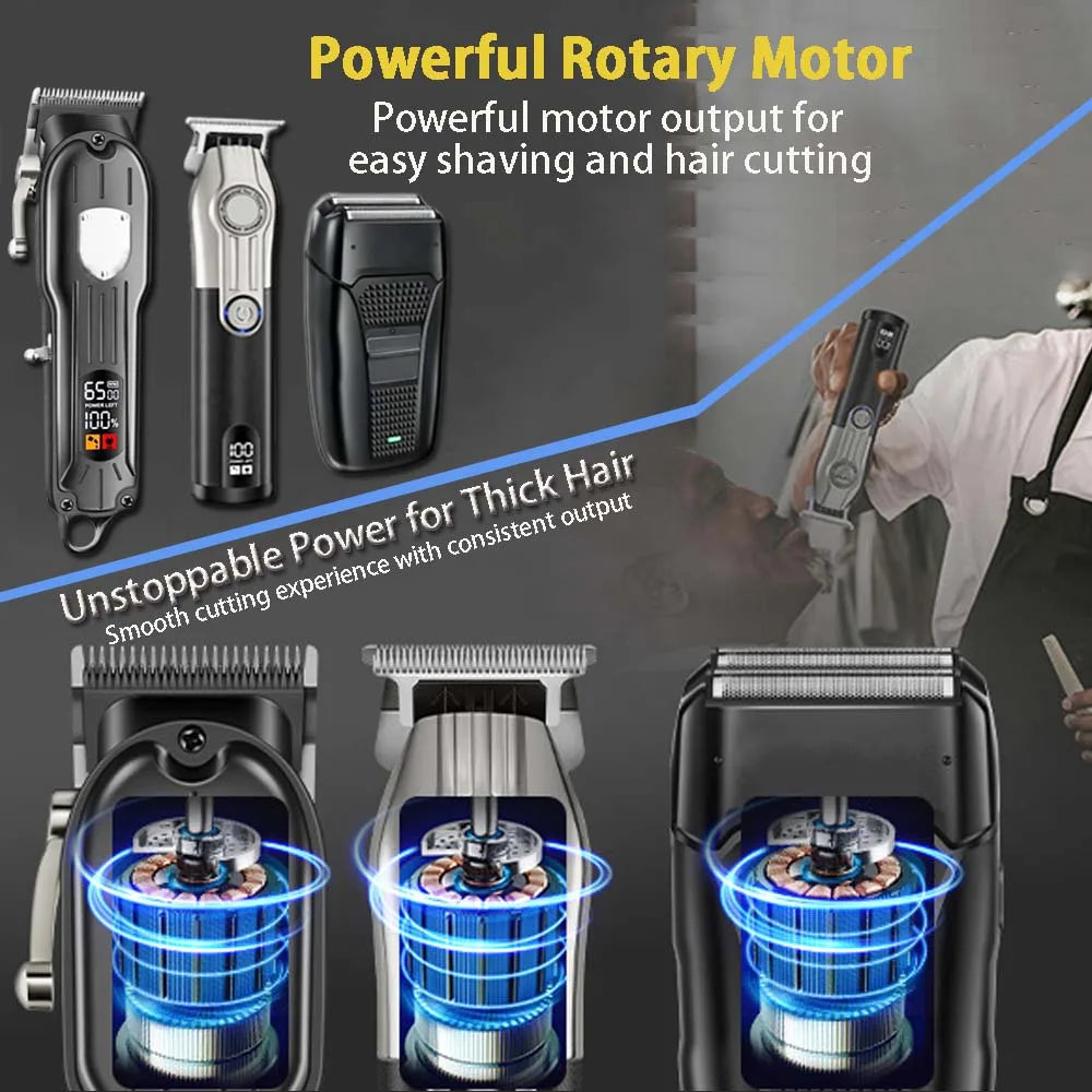Professional Hair Clipper Set for Men, Cordless Haircut Kit with LED Display.