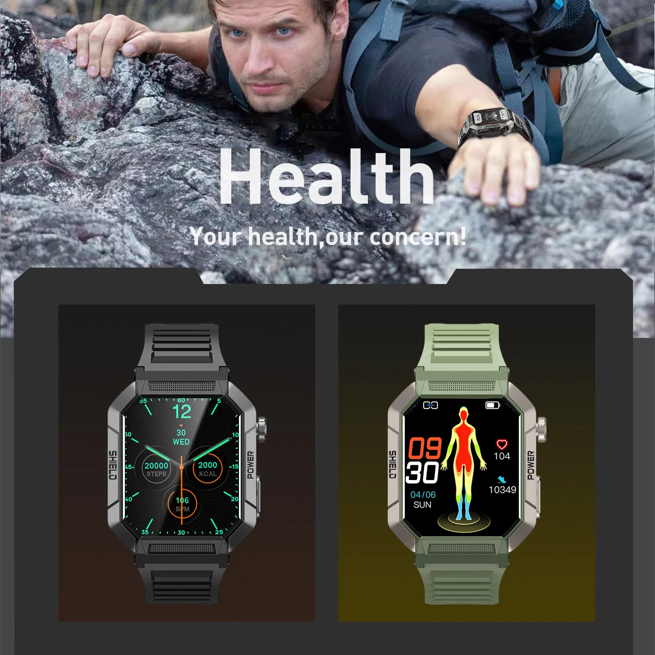 Military Smart Watch Men IP68Waterproof BT Call Fitness Tracker Heart Rate ECG Monitor