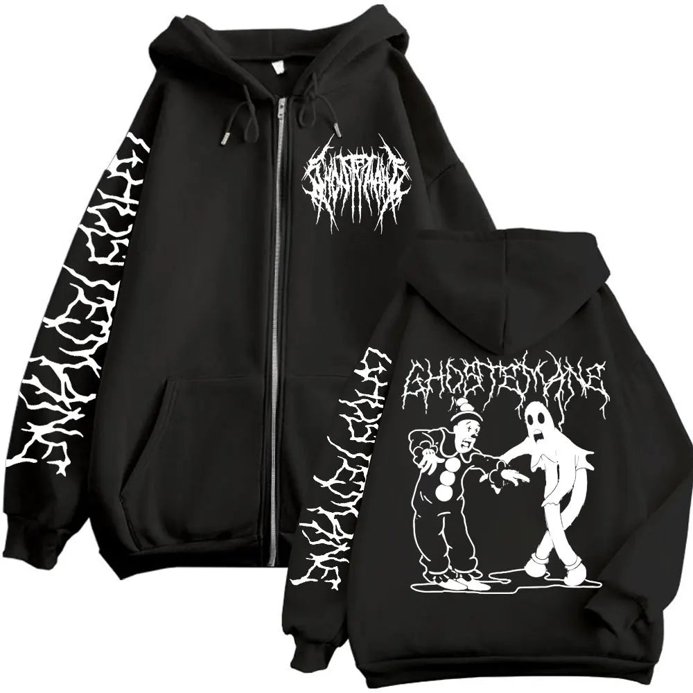 Ghostemane Print Zipper Hoodies Metal Rock Pop Music Zip Up Hooded Sweatshirts