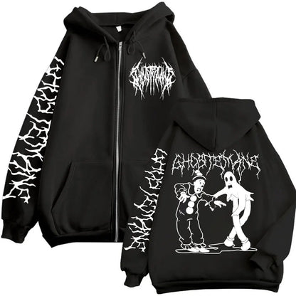 Ghostemane Print Zipper Hoodies Metal Rock Pop Music Zip Up Hooded Sweatshirts