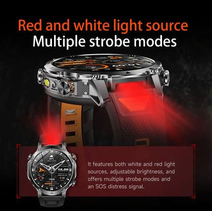 New 1400mAh Big Battery Smart Watch Men Outdoor GPS Flashlight IP68 Waterproof Bluetooth Call AMOLED Military Sports Smartwatch