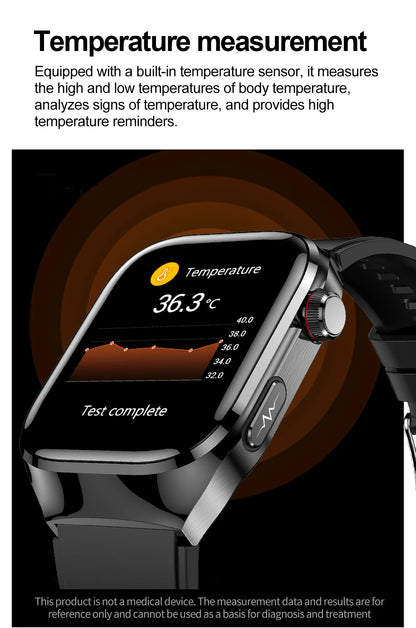 2026 New Nursing Grade Uric Acid Blood Lipids Smart Watch Men ECG+PPG Blood Pressure Heart Rate Bluetooth Call Health Smartwatch