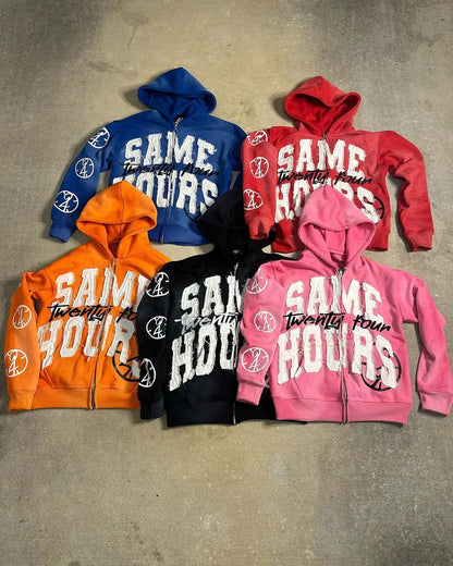 Quick Delivery Y2K Letter Sticker Printed Street Hip-Hop Style Heavyweight Hooded Sweatshirt