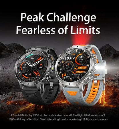New 1400mAh Big Battery Smart Watch Men Outdoor GPS Flashlight IP68 Waterproof Bluetooth Call AMOLED Military Sports Smartwatch
