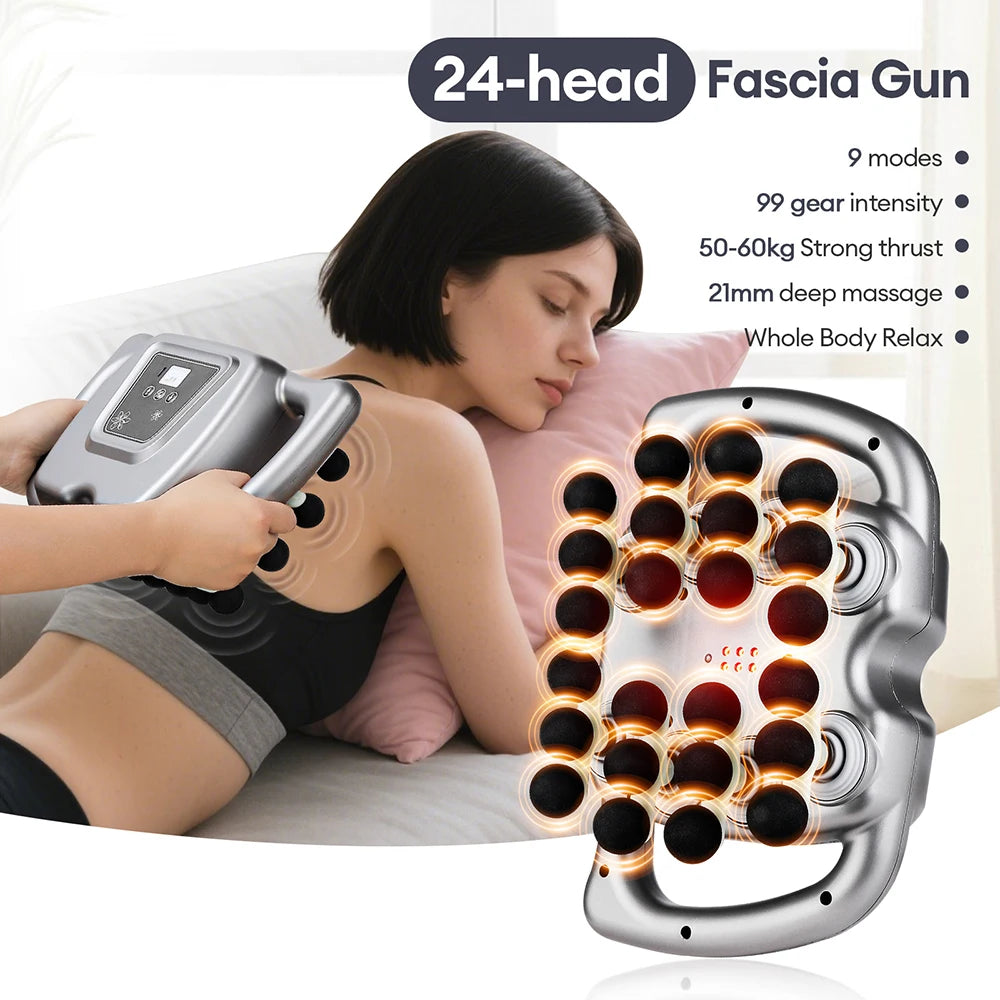 24-Heads Fascia Gun High-Frequency Vibration Body Massage Gun Back and Waist Massager