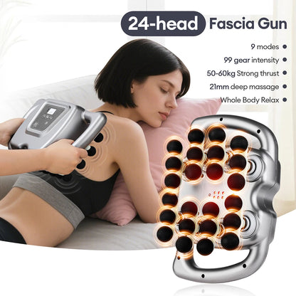 24-Heads Fascia Gun High-Frequency Vibration Body Massage Gun Back and Waist Massager