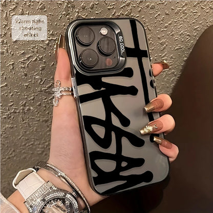Bold Black Abstract Line Print Pattern Design Protective Cover for iPhone Series Pro Max Plus