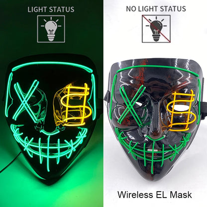 Wireless Neon LED Purge Mask Glow in The Dark Cosplay Horror Mask Halloween