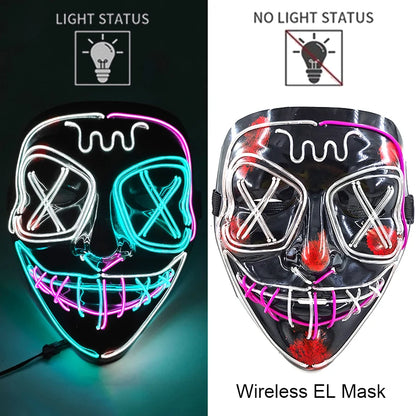 Wireless Neon LED Purge Mask Glow in The Dark Cosplay Horror Mask Halloween