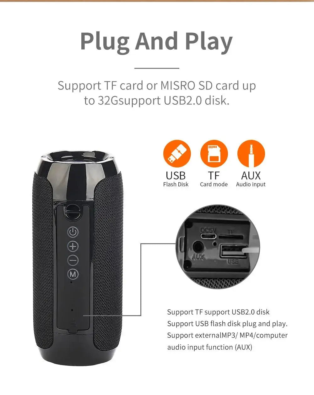 Portable Bluetooth Speaker Wireless , Ipx4 Waterproof Bluetooth 5.0 TWS MP3 Player