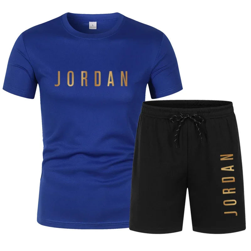 Fashion Trendy Casual Sports Two Piece Set Youth Men's Short sleeved T-shirt+Shorts Set
