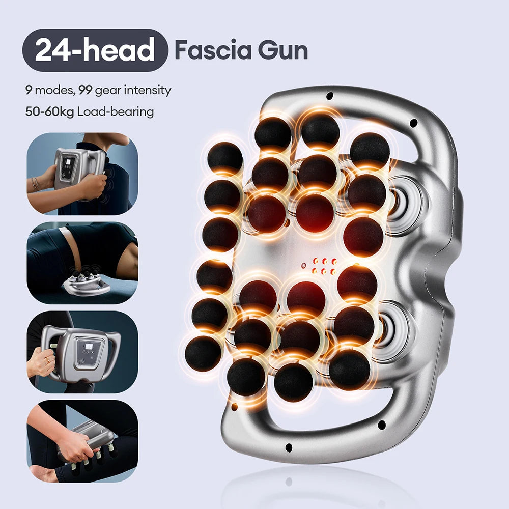 24-Heads Fascia Gun High-Frequency Vibration Body Massage Gun Back and Waist Massager