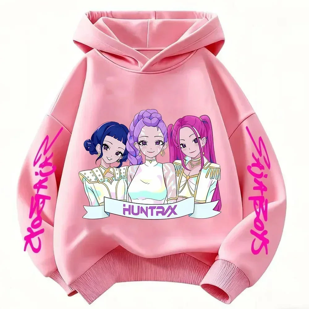 Anime Huntrx Three Girls Graphic Hoodies Kids Fashion Purple Pullover Sweatshirt For Girls
