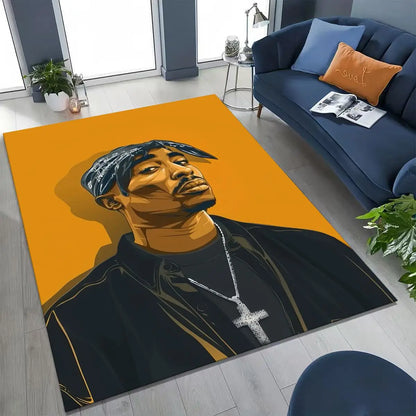 Tupac 2pac Rapper Eminem Hip Hop Rap God Art Rug for Bedroom Living Room Sofa Home Doormat Decor,
