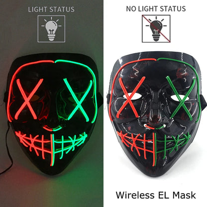 Wireless Neon LED Purge Mask Glow in The Dark Cosplay Horror Mask Halloween