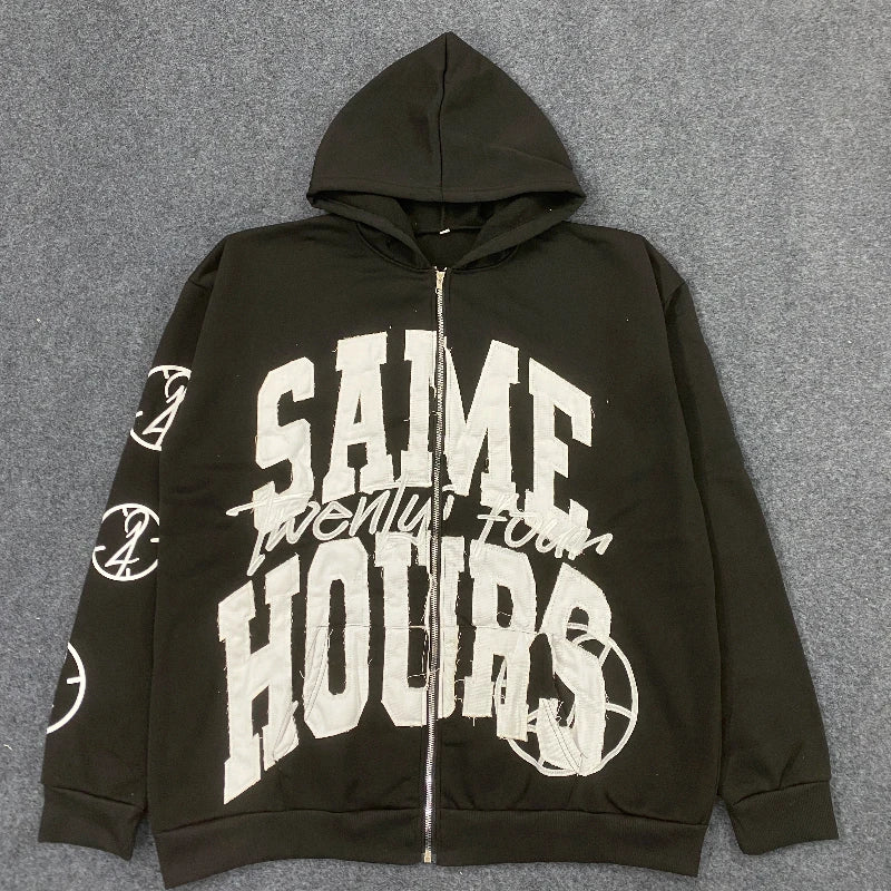 Quick Delivery Y2K Letter Sticker Printed Street Hip-Hop Style Heavyweight Hooded Sweatshirt
