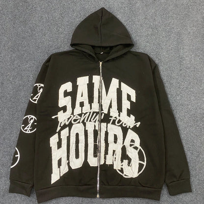 Quick Delivery Y2K Letter Sticker Printed Street Hip-Hop Style Heavyweight Hooded Sweatshirt