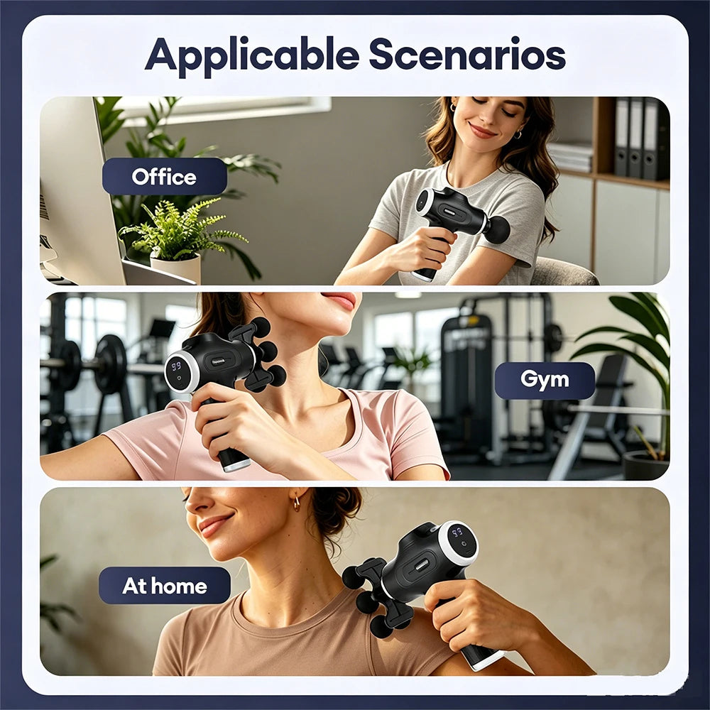 Mini Fascia Gun 38 Level High Frequency Vibration 6-Heads Body Massage Gun Muscle Relaxation Shoulde Waist Back Leg Arm Massager