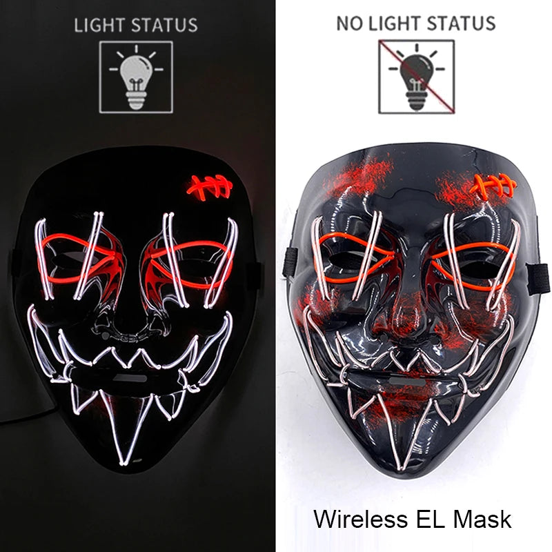 Wireless Neon LED Purge Mask Glow in The Dark Cosplay Horror Mask Halloween