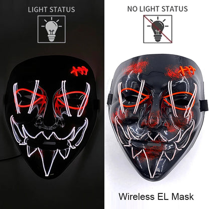 Wireless Neon LED Purge Mask Glow in The Dark Cosplay Horror Mask Halloween