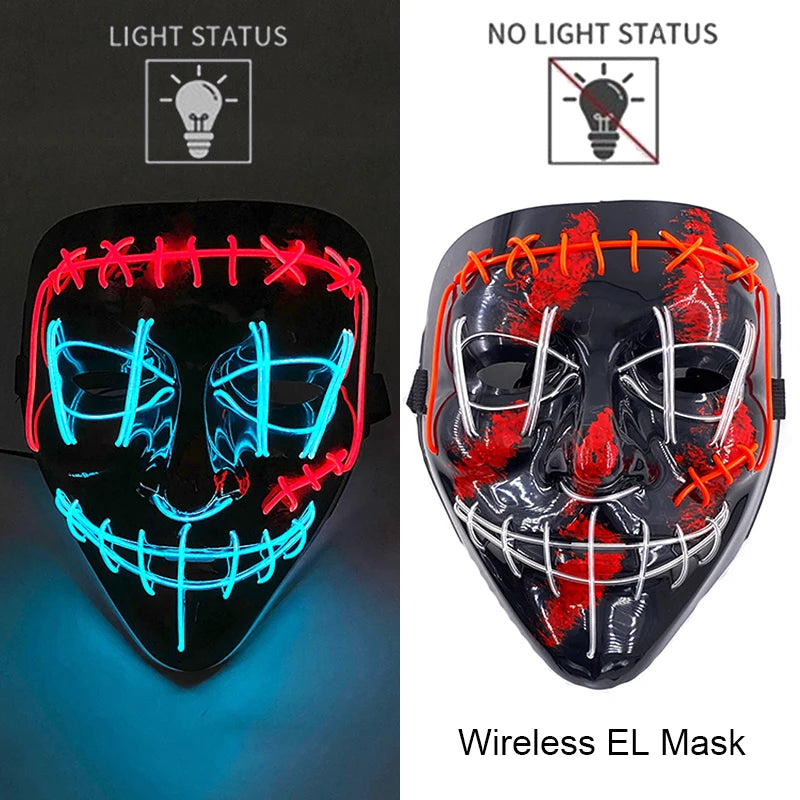 Wireless Neon LED Purge Mask Glow in The Dark Cosplay Horror Mask Halloween